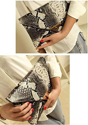 Women Snakeskin Envelope Clutch Bag Crossbody Purses With Chains Evening Party Prom Shoulder Messenger Handbags