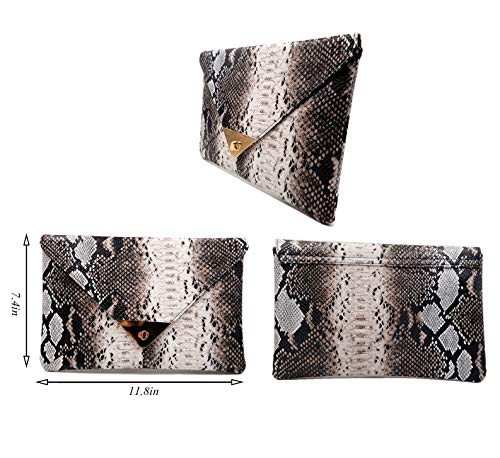 Women Snakeskin Envelope Clutch Bag Crossbody Purses With Chains Evening Party Prom Shoulder Messenger Handbags