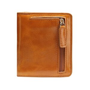 Itslife Women's Rfid Blocking Small Compact Bifold Leather Pocket Wallet Ladies Mini Purse with id Window (Waxed Brown)