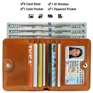 Itslife Women's Rfid Blocking Small Compact Bifold Leather Pocket Wallet Ladies Mini Purse with id Window (Waxed Brown)