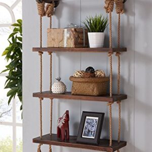 Armen Living Brannon 24" Accent Shelf in Walnut Wood Finish with Grey Piping