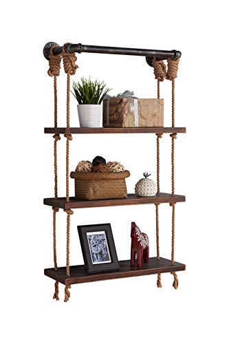 Armen Living Brannon 24" Accent Shelf in Walnut Wood Finish with Grey Piping