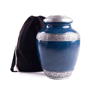 gsm brands cremation urn for adult human ashes – large handcrafted funeral memorial with striking blue design (aluminum – 10 inch height x 7 inch width)