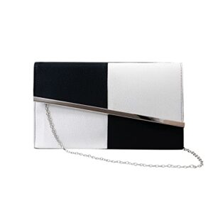 keenici womens pu leather envelope clutch bag for women evening handbags shoulder bags (black and white)