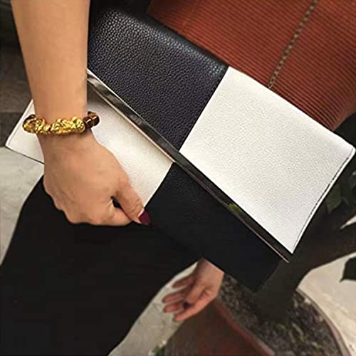 KEENICI Womens PU Leather Envelope Clutch Bag for Women Evening Handbags Shoulder Bags (Black and White)