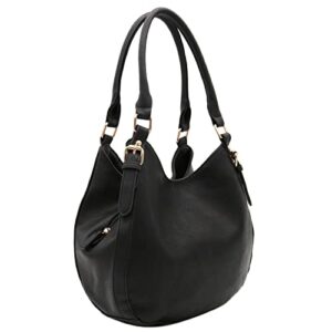 light-weight 3 compartment faux leather medium hobo bag (black)