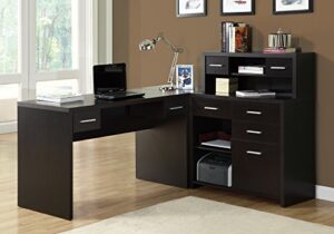 monarch specialties computer desk l-shaped – left or right set- up – corner desk with hutch 60″l (cappuccino)