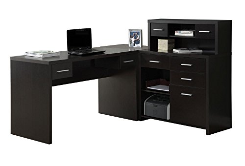 Monarch Specialties Computer Desk L-Shaped - Left or Right Set- Up - Corner Desk with Hutch 60"L (Cappuccino)