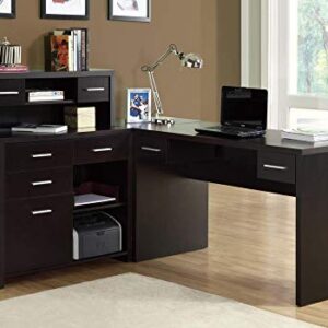 Monarch Specialties Computer Desk L-Shaped - Left or Right Set- Up - Corner Desk with Hutch 60"L (Cappuccino)