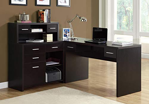 Monarch Specialties Computer Desk L-Shaped - Left or Right Set- Up - Corner Desk with Hutch 60"L (Cappuccino)