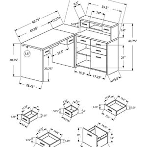 Monarch Specialties Computer Desk L-Shaped - Left or Right Set- Up - Corner Desk with Hutch 60"L (Cappuccino)