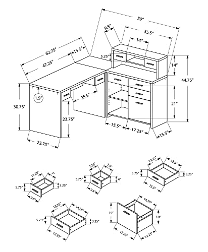 Monarch Specialties Computer Desk L-Shaped - Left or Right Set- Up - Corner Desk with Hutch 60"L (Cappuccino)