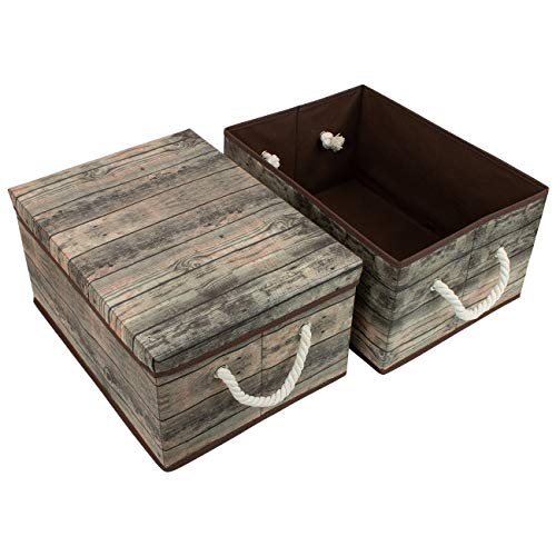 Sorbus Storage Box Set with Lid, Carry Handles, Foldable Frame, Rustic Wood Grain Print Bins, Great for Toys, Memorabilia, Closet, Office, Bedroom, 2-Pack (Wood Box Set - Brown)