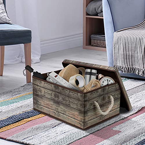 Sorbus Storage Box Set with Lid, Carry Handles, Foldable Frame, Rustic Wood Grain Print Bins, Great for Toys, Memorabilia, Closet, Office, Bedroom, 2-Pack (Wood Box Set - Brown)