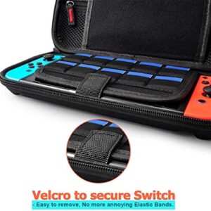 Deruitu Switch Carrying Case Compatible with Nintendo Switch/Switch OLED - Fit AC Charger Adapter - with 20 Game Cartridges Hard Shell Travel Switch Pouch for Console & Accessories