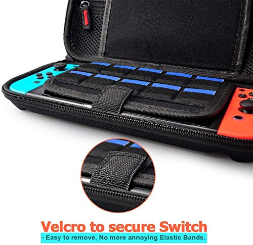 Deruitu Switch Carrying Case Compatible with Nintendo Switch/Switch OLED - Fit AC Charger Adapter - with 20 Game Cartridges Hard Shell Travel Switch Pouch for Console & Accessories