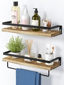 amada homefurnishing floating shelves, bathroom shelf with towel bar, wall shelves for bathroom/living room/kitchen/bedroom, light brown shelves set of 2 – amfs01