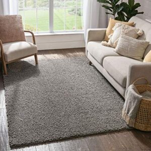 well woven madison shag plain grey modern solid area rug 5′ x 7’2”