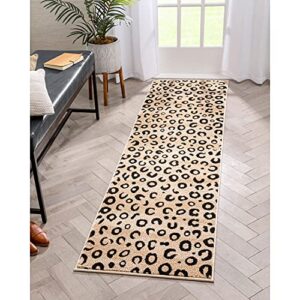 well woven dulcet leopard black ivory animal print area rug 2′ x 7’3″ runner
