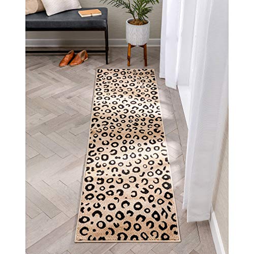 Well Woven Dulcet Leopard Black Ivory Animal Print Area Rug 2' x 7'3" Runner