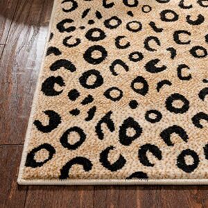 Well Woven Dulcet Leopard Black Ivory Animal Print Area Rug 2' x 7'3" Runner