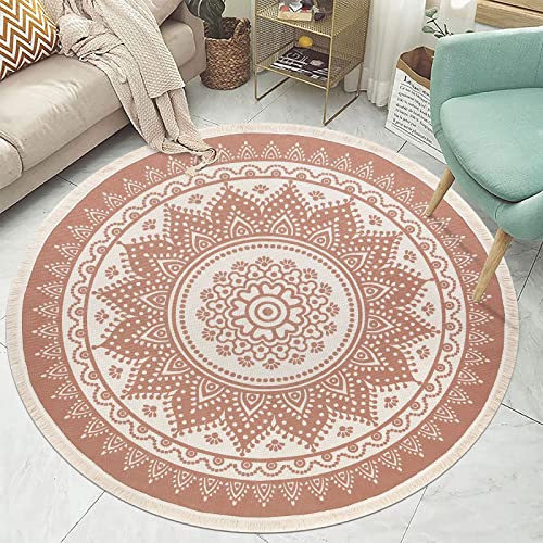 SHACOS 4 Ft Round Rug Boho Mandala Woven Cotton Area Rug Washable Chic Decorative Circle Rug with Tassels for Living Room Bedroom Kids Room (4 ft, Peacock Flower)