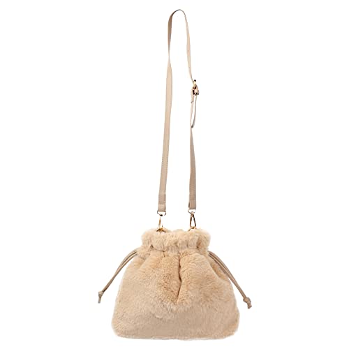 Heidi Women Faux Fur Bucket Shoulder Bag Drawstring Crossbody Bag Satchel Purse