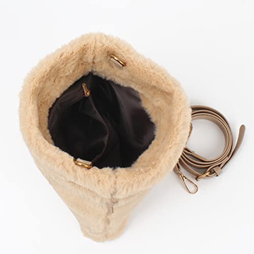 Heidi Women Faux Fur Bucket Shoulder Bag Drawstring Crossbody Bag Satchel Purse