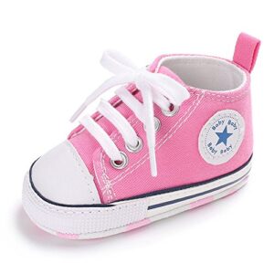 meckior baby girls boys canvas sneakers soft sole high-top ankle infant first walkers crib shoes