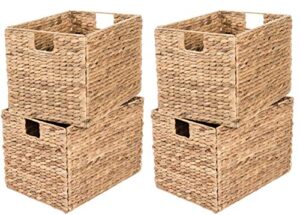 4 decorative hand-woven small water hyacinth wicker storage basket, 16x11x11 perfect for shelving units