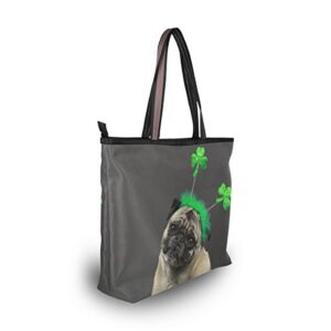 My Daily Women Tote Shoulder Bag Cute Pug Dog St. Patrick's Day Handbag Medium