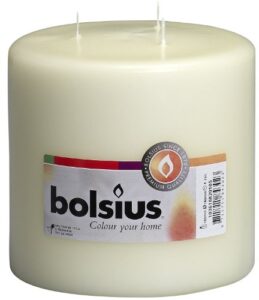 bolsius three wick big pillar candle ivory – 6×6 inches – premium european quality – 75 hours burn time – relight unscented large pillar candle – smooth & smokeless flame – wedding, & party candle