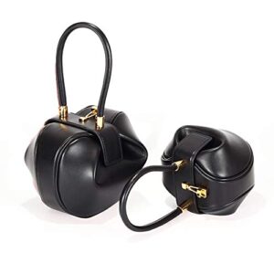 Mn&Sue Fashion Designer Women's Genuine Leather Top Handle Handbag Evening Bag Party Prom Wedding Purse (Normal, Black)