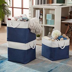 DECOMOMO Cube Storage Organizer Bins | Box Storage Cube Basket with Handles Fabric Cloth Bins for Organizing Shelf Nursery Home Closet (Navy Blue & White, 13 x 13 x 13 inch - 3 Pack)