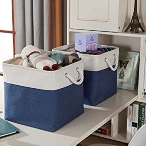 DECOMOMO Cube Storage Organizer Bins | Box Storage Cube Basket with Handles Fabric Cloth Bins for Organizing Shelf Nursery Home Closet (Navy Blue & White, 13 x 13 x 13 inch - 3 Pack)