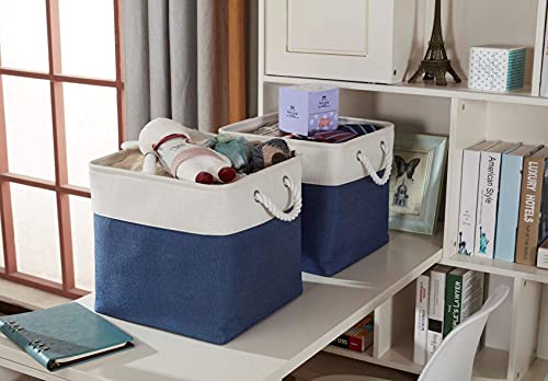 DECOMOMO Cube Storage Organizer Bins | Box Storage Cube Basket with Handles Fabric Cloth Bins for Organizing Shelf Nursery Home Closet (Navy Blue & White, 13 x 13 x 13 inch - 3 Pack)