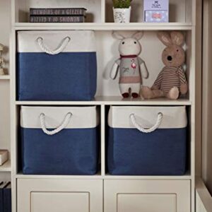 DECOMOMO Cube Storage Organizer Bins | Box Storage Cube Basket with Handles Fabric Cloth Bins for Organizing Shelf Nursery Home Closet (Navy Blue & White, 13 x 13 x 13 inch - 3 Pack)