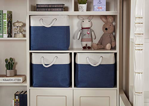 DECOMOMO Cube Storage Organizer Bins | Box Storage Cube Basket with Handles Fabric Cloth Bins for Organizing Shelf Nursery Home Closet (Navy Blue & White, 13 x 13 x 13 inch - 3 Pack)