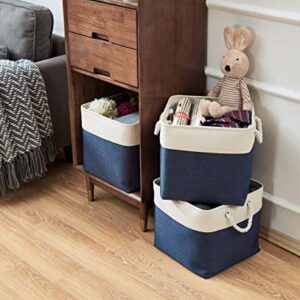 DECOMOMO Cube Storage Organizer Bins | Box Storage Cube Basket with Handles Fabric Cloth Bins for Organizing Shelf Nursery Home Closet (Navy Blue & White, 13 x 13 x 13 inch - 3 Pack)