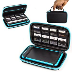 2ds xl case, orzly carry case for new nintendo 2ds xl – protective hard shell portable travel case pouch for new 2ds xl console with slots for games & zip pocket – blue on black