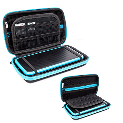 2DS XL Case, Orzly Carry Case for New Nintendo 2DS XL - Protective Hard Shell Portable Travel Case Pouch for New 2DS XL Console with Slots for Games & Zip Pocket - Blue on Black