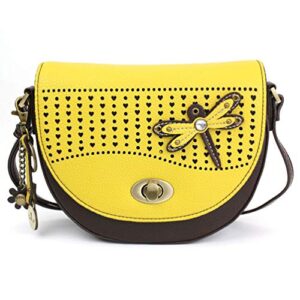chala half moon organizer crossbody cell phone purse-women faux leather multicolor handbag with adjustable strap – dragonfly mustard