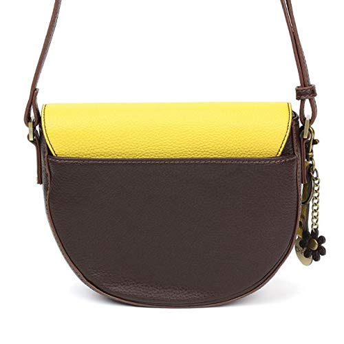 Chala Half Moon Organizer Crossbody Cell Phone Purse-Women Faux Leather Multicolor Handbag with Adjustable Strap - Dragonfly Mustard