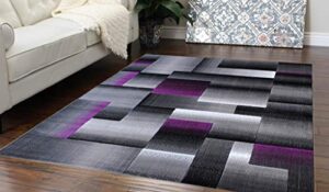 masada rugs, modern contemporary area rug, purple grey black (5 feet x 7 feet)
