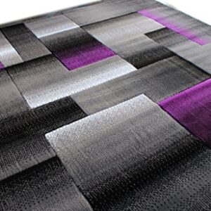 Masada Rugs, Modern Contemporary Area Rug, Purple Grey Black (5 Feet X 7 Feet)