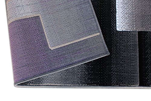 Masada Rugs, Modern Contemporary Area Rug, Purple Grey Black (5 Feet X 7 Feet)