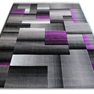 Masada Rugs, Modern Contemporary Area Rug, Purple Grey Black (5 Feet X 7 Feet)