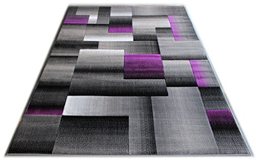 Masada Rugs, Modern Contemporary Area Rug, Purple Grey Black (5 Feet X 7 Feet)