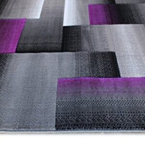 Masada Rugs, Modern Contemporary Area Rug, Purple Grey Black (5 Feet X 7 Feet)