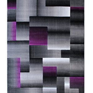 Masada Rugs, Modern Contemporary Area Rug, Purple Grey Black (5 Feet X 7 Feet)